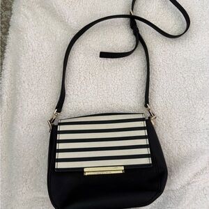 Kate Spade Black Crossbody Bag with Black & White Stripe Flap